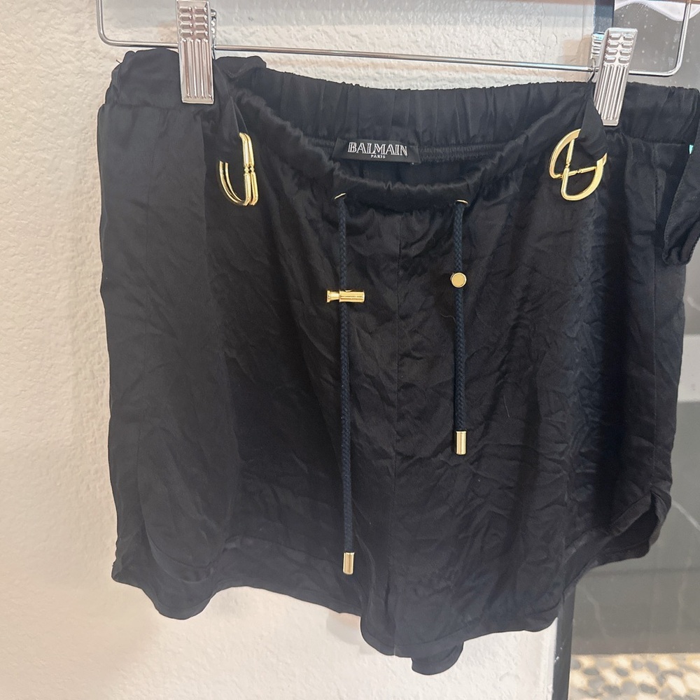 Balmain Black Athletic Shorts with Gold Accents